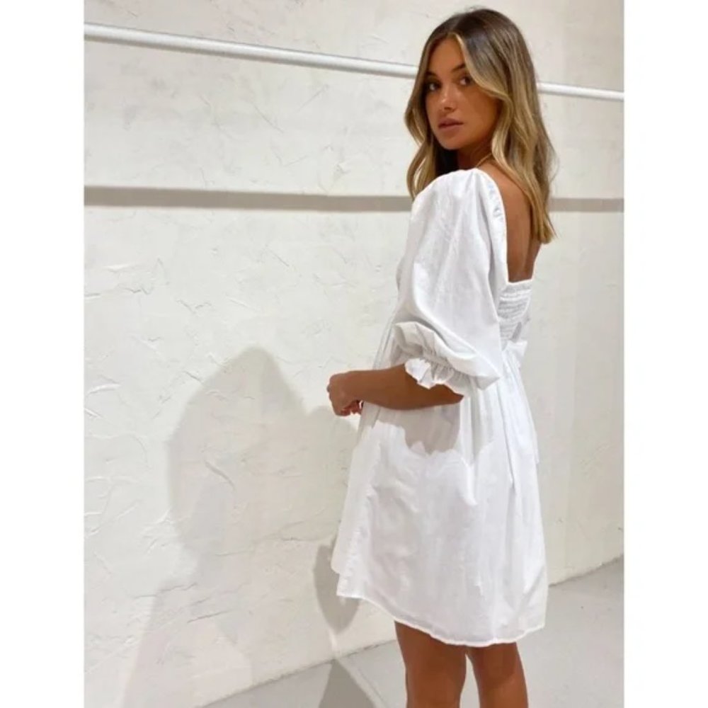 NWT Faithfull The Brand Arles Square Neck Puff Sleeve Mini Dress White Small - Picture 3 of 11